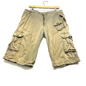 Ditch Plains Cargo Utility Shorts Mens 34 Olive Green Cotton Zip Fly Mid Rise